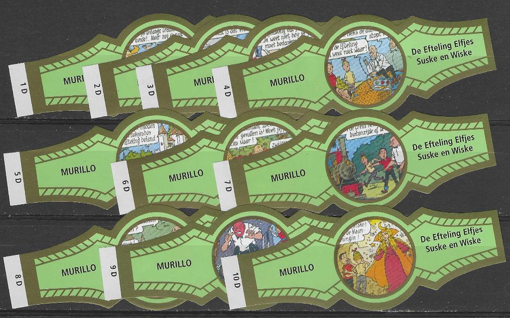 reeks  2653  suske en wiske   1-10  sigarenbanden, Ophalen of Verzenden, Zo goed als nieuw, Sigarenbandjes