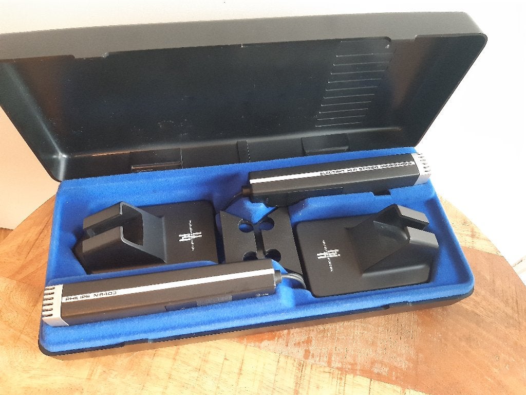 Vintage Philips N8403 Electret Hi-Fi Stereo Microfoon Set, Ophalen of Verzenden, Gebruikt, Overige typen