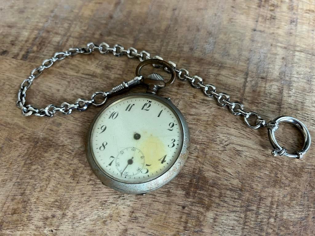 Oud zak horloge met oude passende ketting, Ophalen of Verzenden