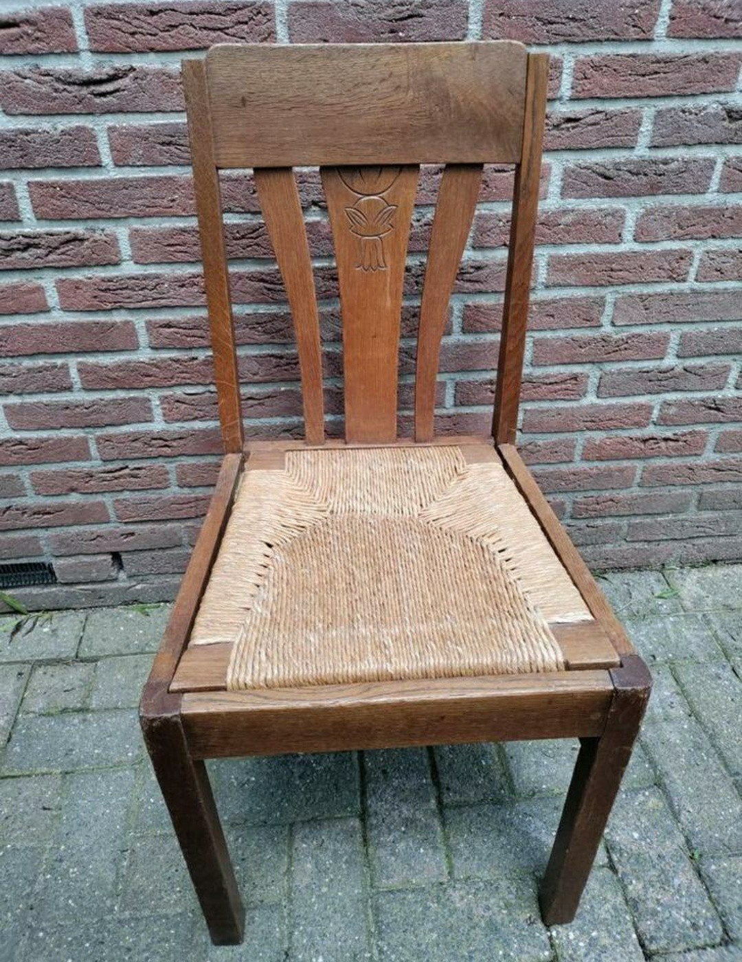 STOEL,Rotan,Riet,klassiek,bruin,gemat,boerderij,1950,hout, Ophalen