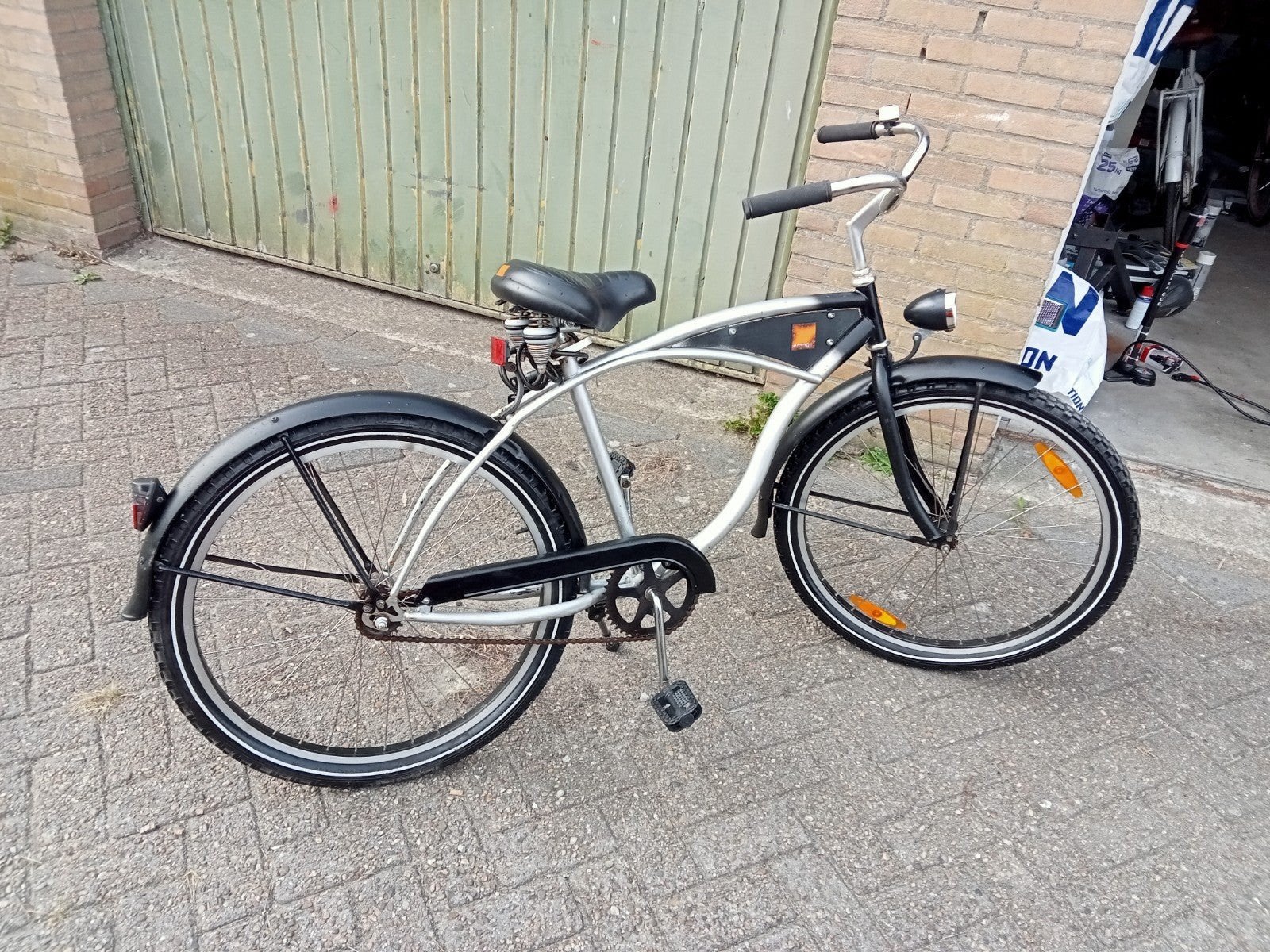 Jongensfiets,leeftijd 12 Stoere Cruiser Fiets - Zwart/Zilver, Terugtraprem, Gebruikt, Staal, Cruiser