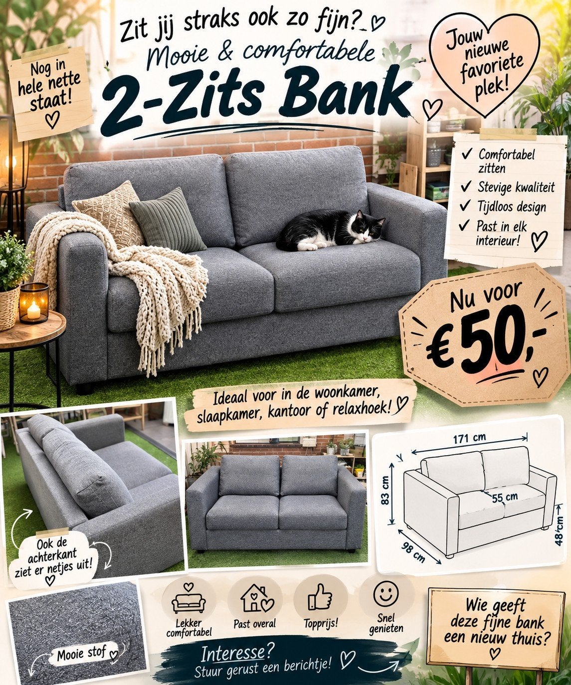 ikea vimle 2 zits, Huis en Inrichting, Ophalen, Gebruikt, Stof