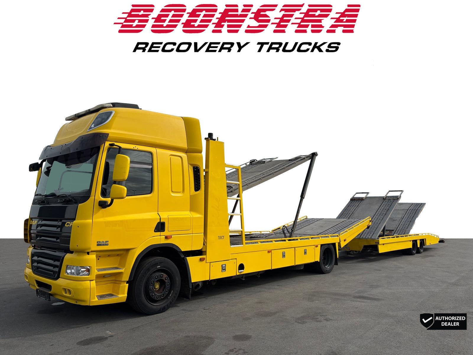 DAF CF 85.410 Tijhof 6 lader TA 12000 Winch Autotransporter, Auto's, Automaat, Achterwielaandrijving, Euro 6, Geel