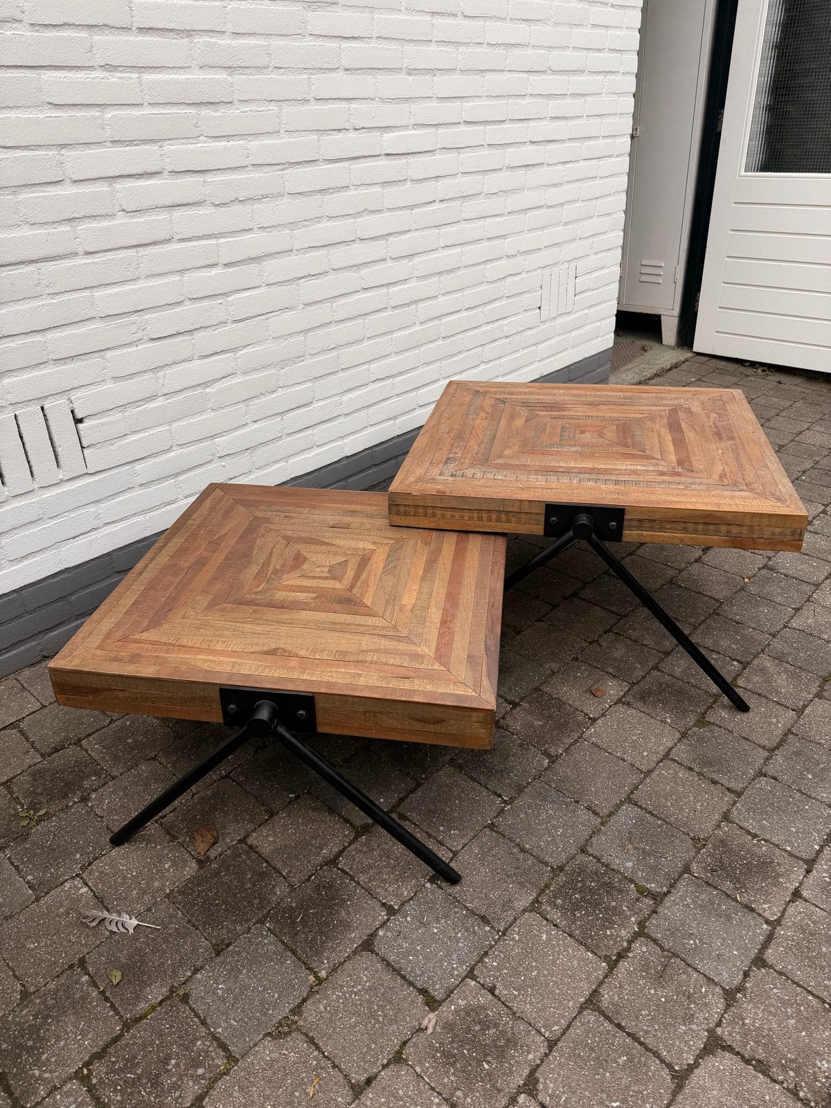 Set van 2 vierkante houten salontafels, Ophalen, Gebruikt, Vierkant, 50 tot 100 cm