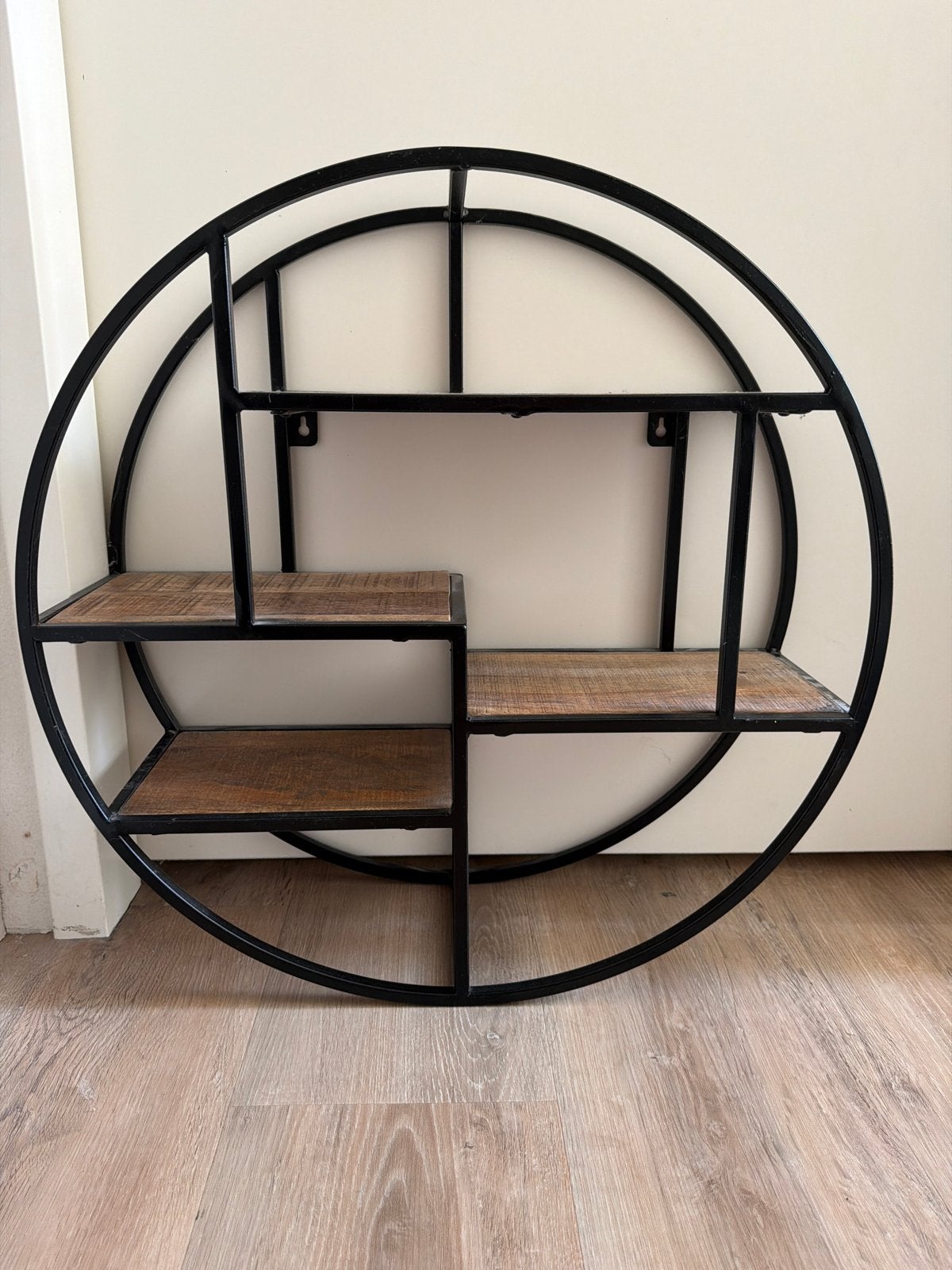 Rond wandrek met houten planken - Industrieel design, Ophalen, Zo goed als nieuw