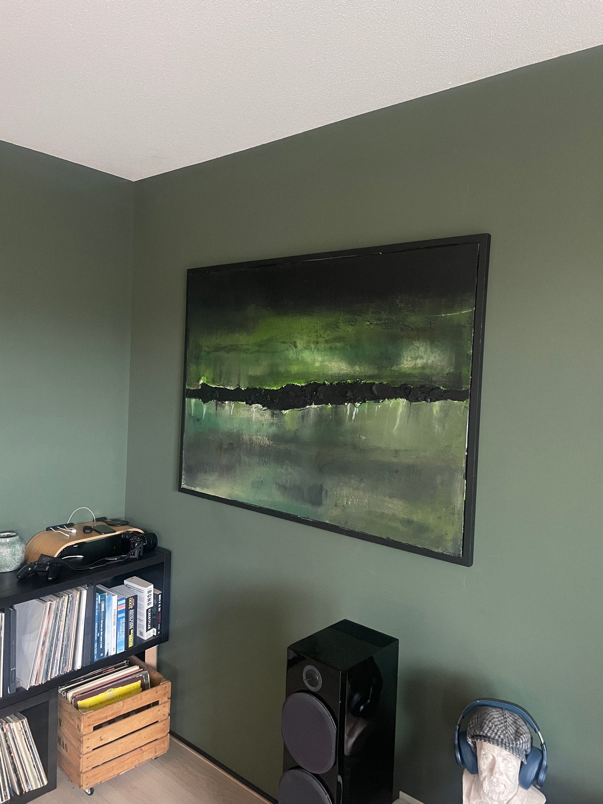 Abstract Schilderij Groen Zwart - Moderne Kunst, Antiek en Kunst, Ophalen