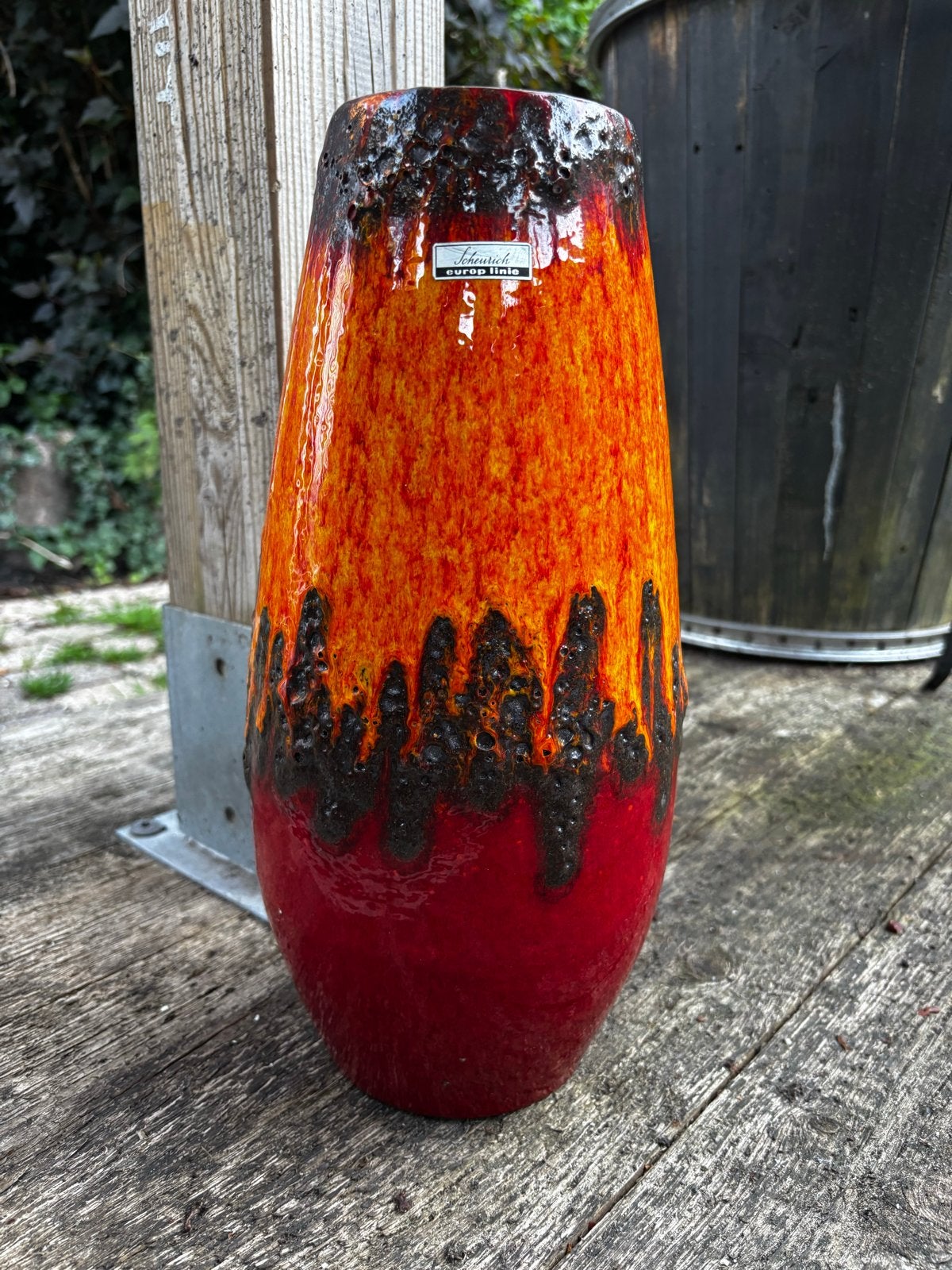 Vintage Scheurich Europ Linie Vaas 529-38 - Rood/Oranje Lava, Antiek en Kunst, Antiek | Vazen, Ophalen