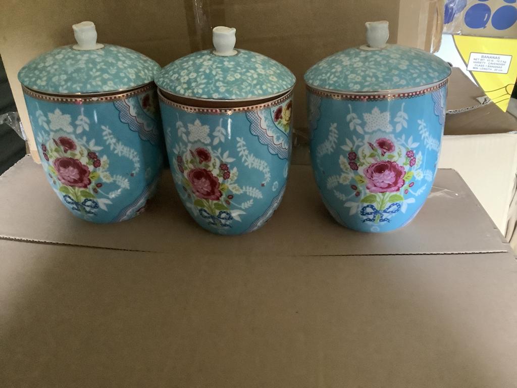 3x Pip Studio voorraadpotten blauw met bloemenmotief, Ophalen of Verzenden, Gebruikt, Porselein, Overige typen