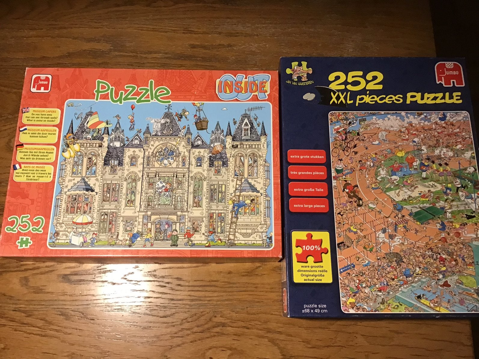 2 puzzels oa Jan van Haasteren, 252 XXL stukjes  JUMBO, Ophalen of Verzenden, Minder dan 500 stukjes, Gebruikt, Legpuzzel