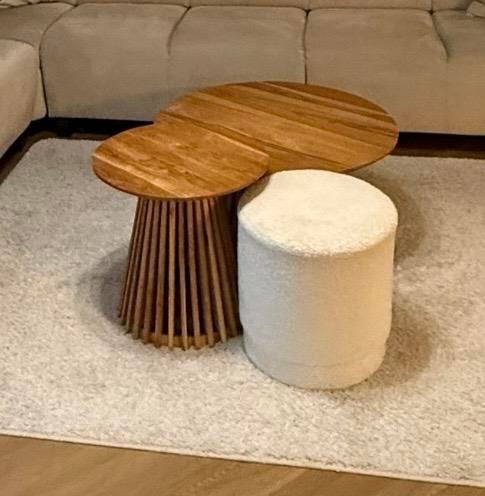 Salontafels (2) met poef - goed onderhouden, Huis en Inrichting, Tafels | Salontafels, Rond, Zo goed als nieuw, Minder dan 50 cm