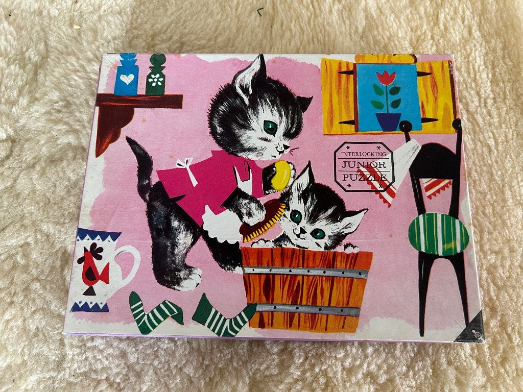 Vintage houten poezen puzzel 20 stukjes, 10 tot 50 stukjes, Ophalen of Verzenden, Zo goed als nieuw, Van hout