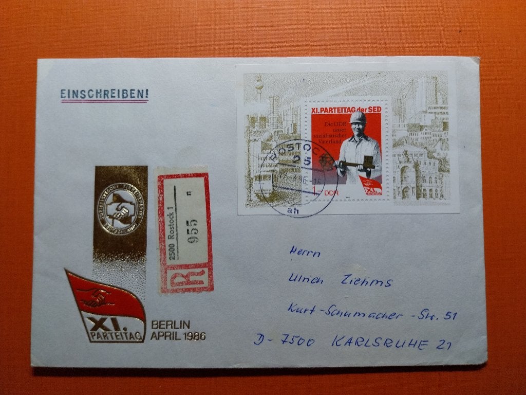 2 enveloppen DDR Parteitag Berlin 1986, Postzegels en Munten, Verzenden, Envelop