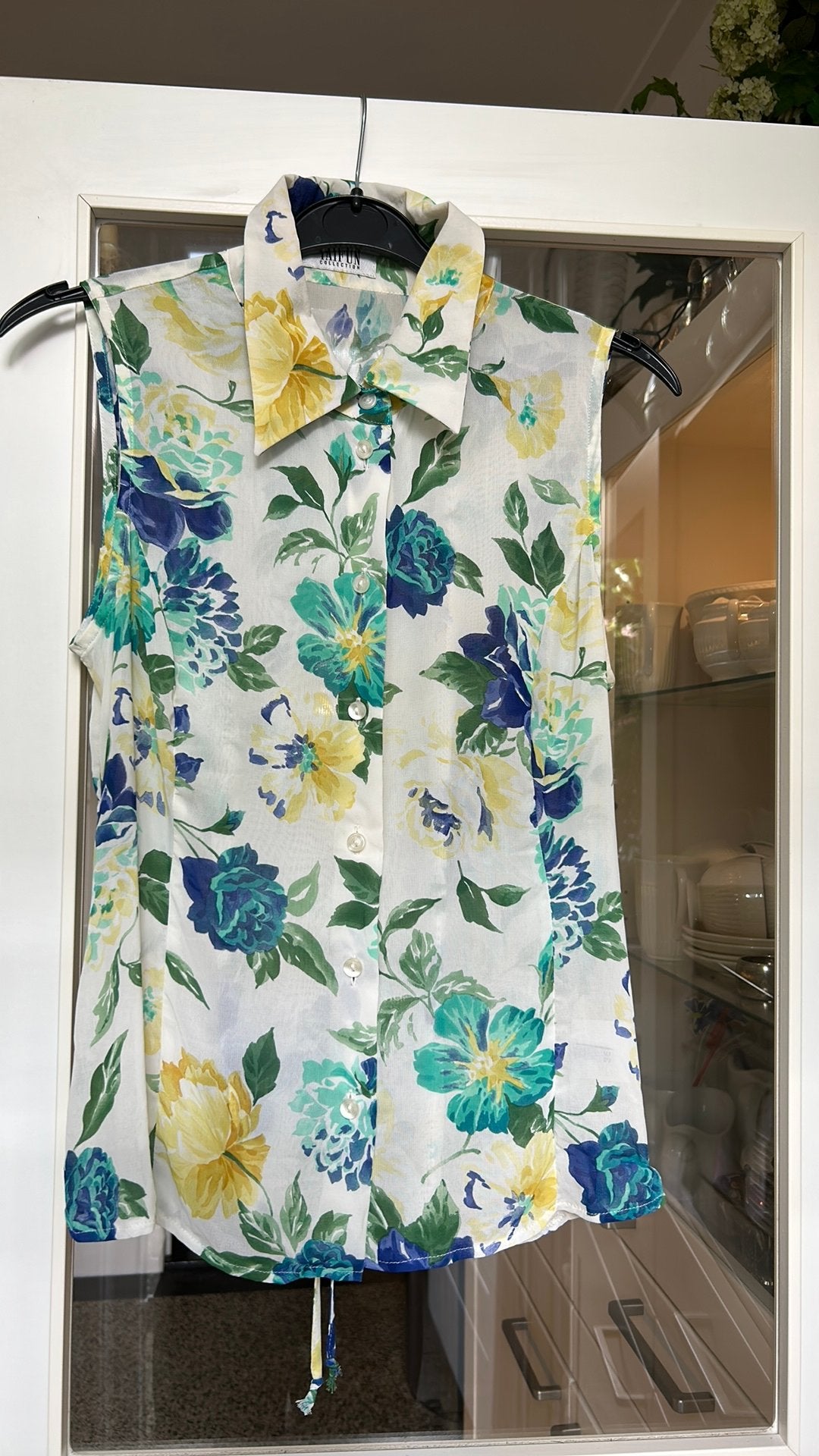 Romantische TAIFUN  mouwloos crèpe blouse in mt 36, Ophalen of Verzenden, Zo goed als nieuw, Maat 36 (S), Meerkleurig
