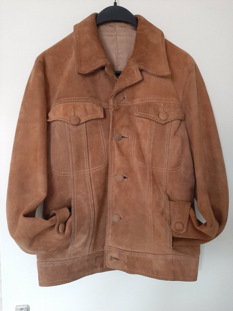Leren / suede jas - herenmodel - maat M, Ophalen of Verzenden, Zo goed als nieuw, Maat 48/50 (M), Bruin