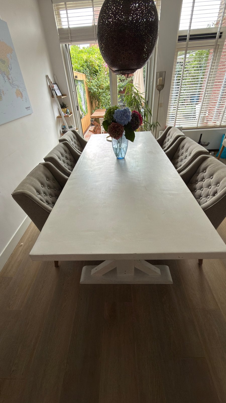 Vurenhouten eettafel met Den Bommel stoelen, Ophalen, Gebruikt, 200 cm of meer, 50 tot 100 cm