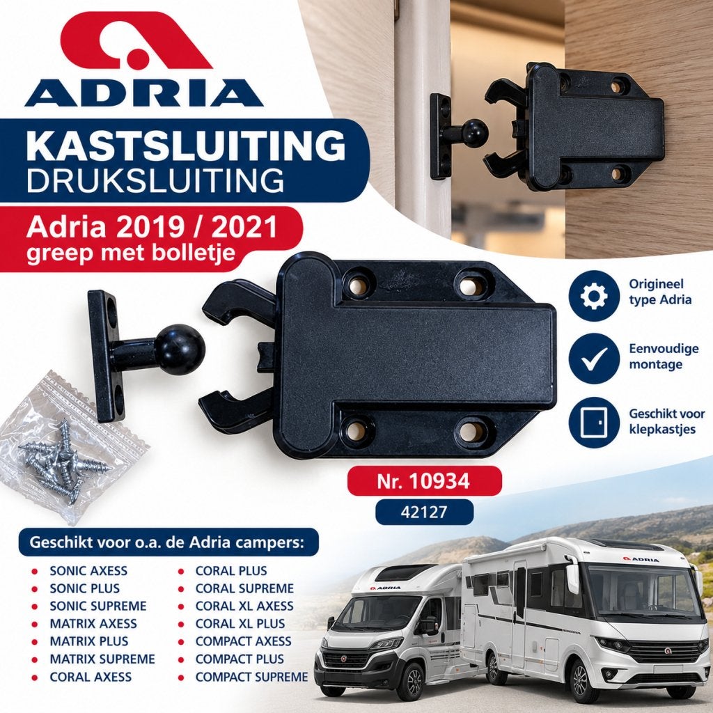 Kastsluiting ADRIA 2019-2021 Zwart greep met bolletje, Buurserstraat 15 A, 7481 EG,Haaksbergen, Ophalen of Verzenden, Info@123CamperOnderdelen.nl