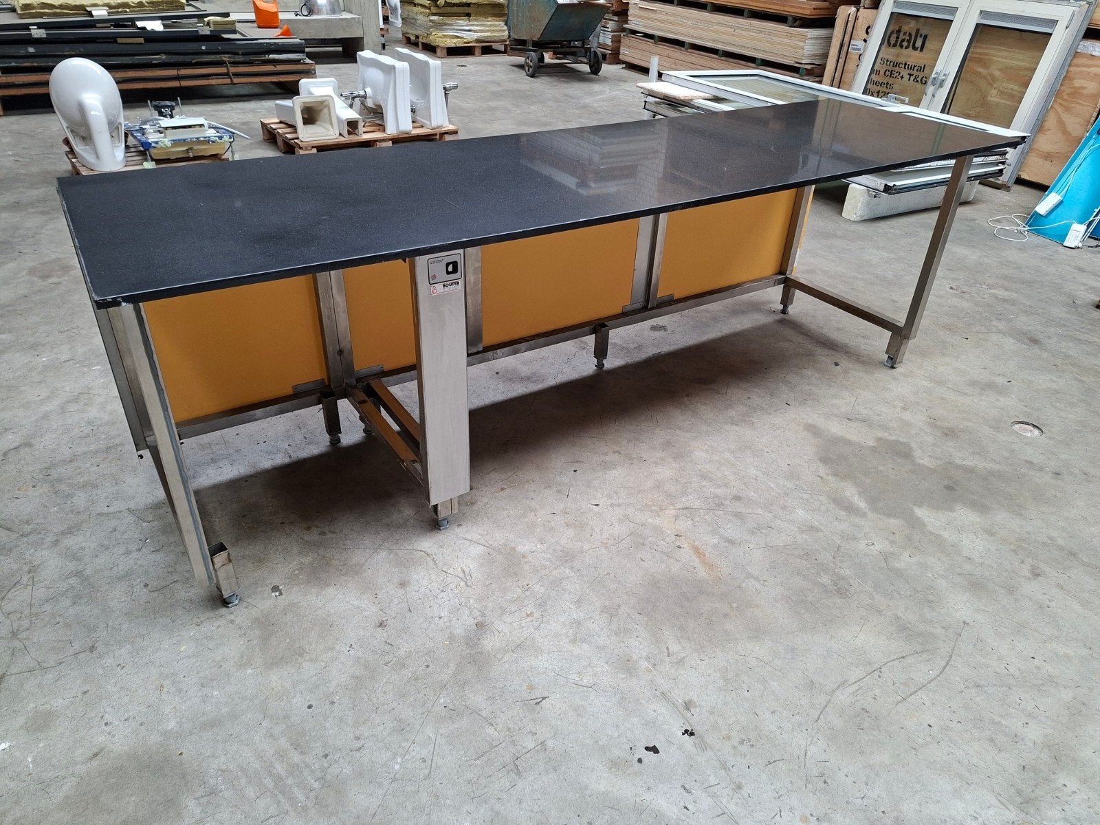 werktafel rvs met hardstenen blad 277x80 cm, werkblad, Ophalen, Gebruikt, 75 cm of meer, 200 cm of meer