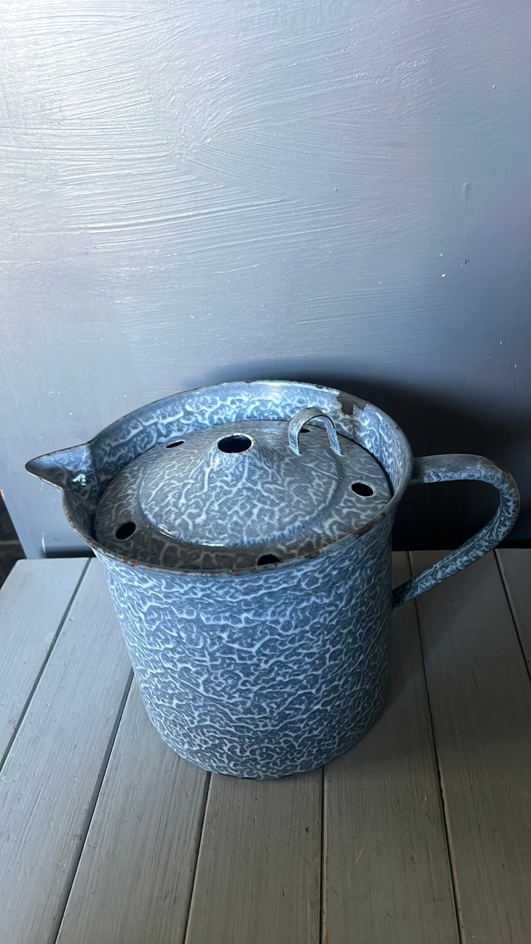 Melkkoker emaille grijs gewolkt, Ophalen of Verzenden