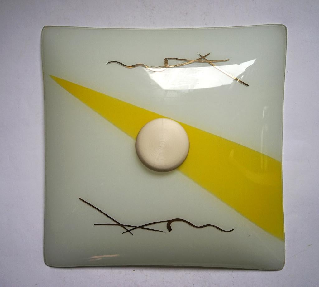vintage jaren '60/'50 schaal plafondlamp/plafonnière glas vg, Ophalen of Verzenden, Gebruikt, Glas