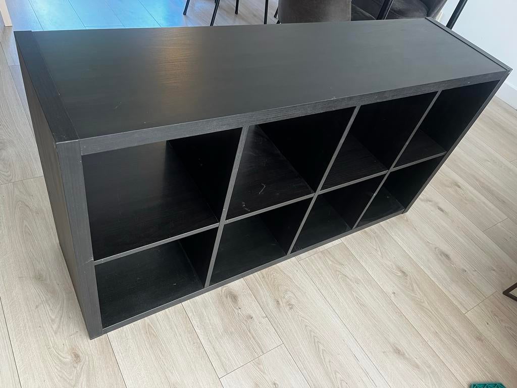 IKEA Kallax vakkenkast zwart, 147x77cm, Ophalen, Met plank(en), Gebruikt, 100 tot 150 cm
