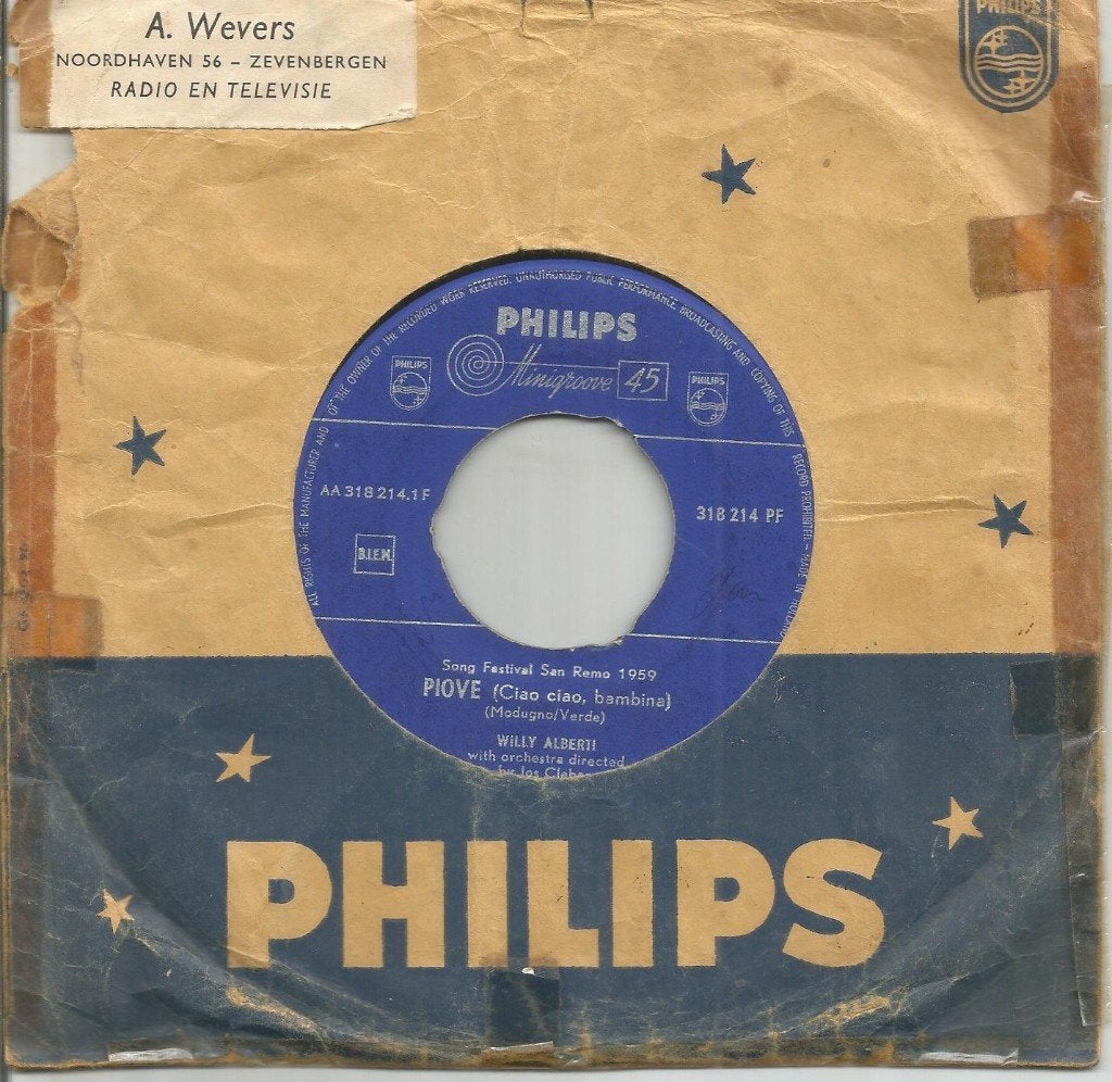 Willy Alberti – Piove (Ciao Ciao, Bambina) (1959), Cd's en Dvd's, Gebruikt, 7 inch, Ophalen of Verzenden, Levenslied of Smartlap