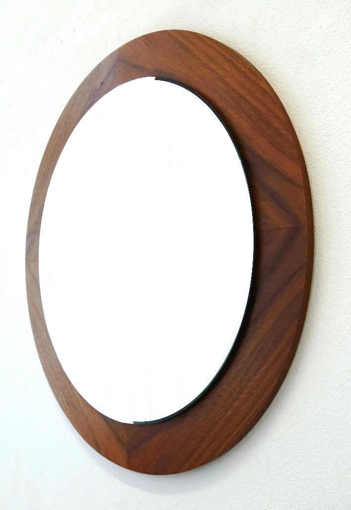 Vintage spiegel palissander Deens design Scandinavisch hout, Gebruikt, Rond, Ophalen of Verzenden, Minder dan 100 cm