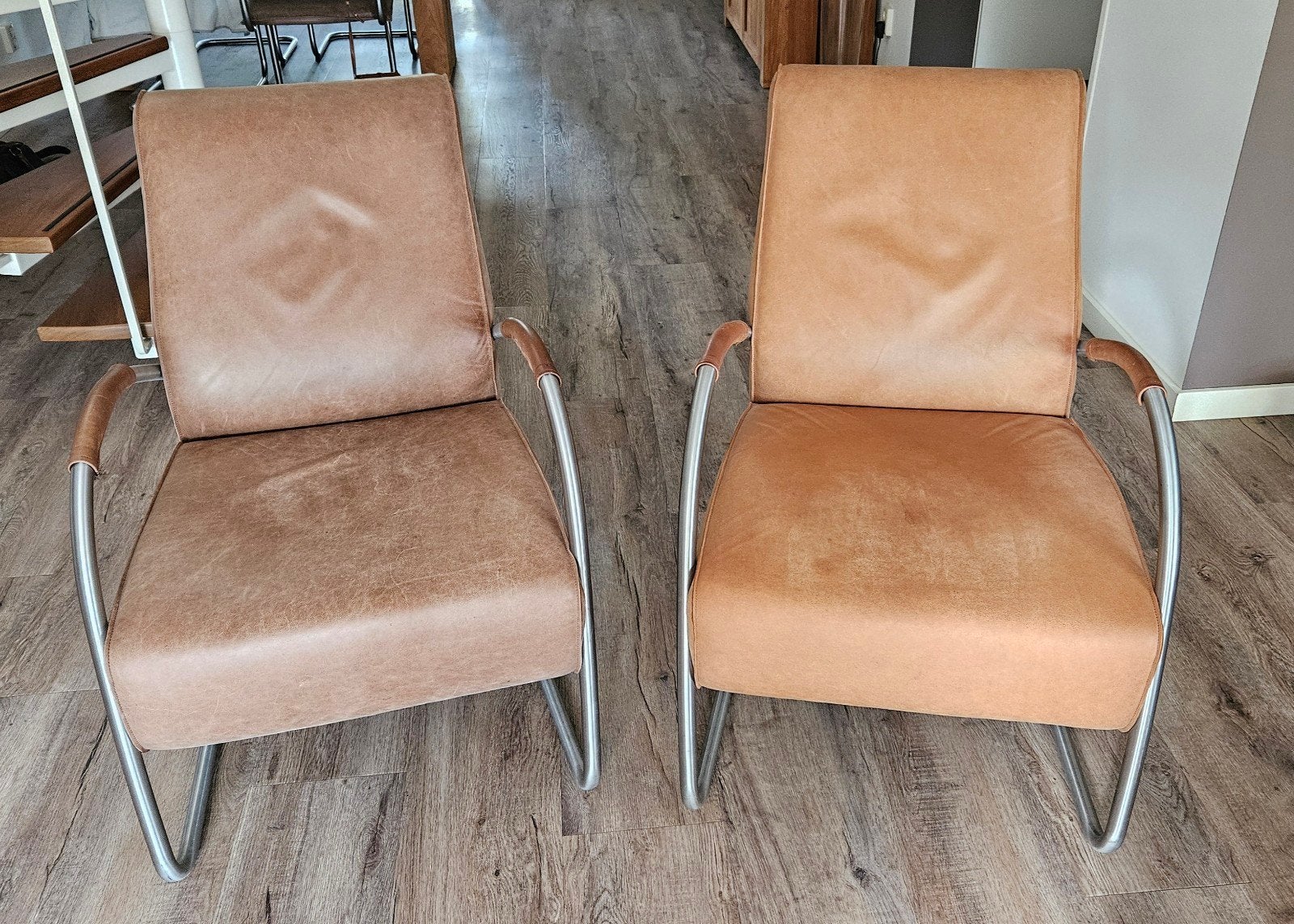 2 leren fauteuils van Jess Design., Huis en Inrichting, Ophalen, Gebruikt, 75 tot 100 cm, 50 tot 75 cm
