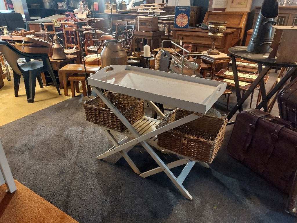 fraaie inklapbare butlertray met rieten manden ( 500922), Ophalen, Rechthoekig, Hout