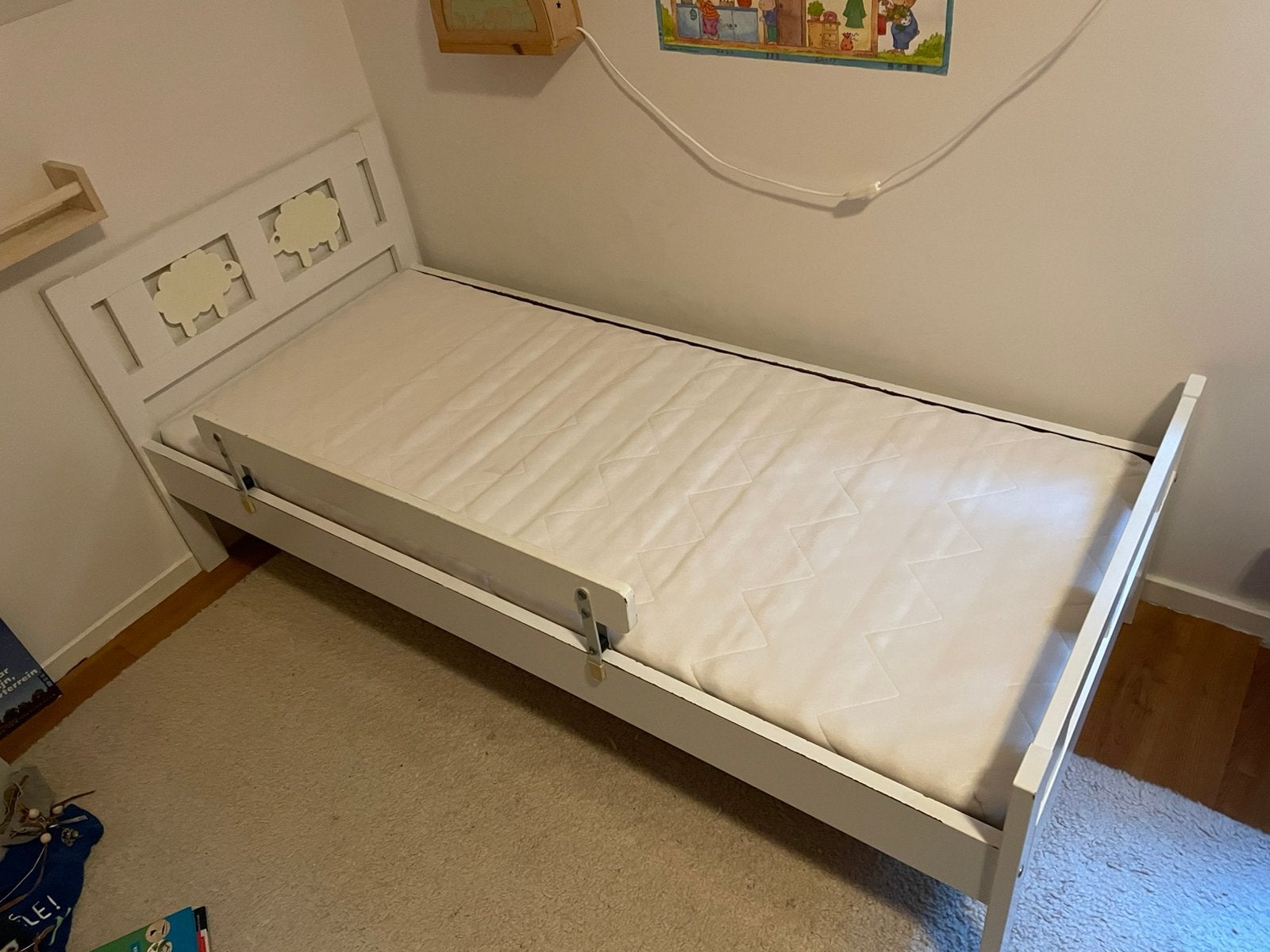 Ikea Kritter kinder peuterbed 160 x 70 cm met schaapjes, Gebruikt, 70 tot 85 cm, 140 tot 160 cm, Ophalen