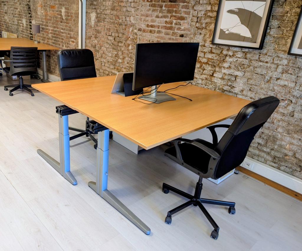 4 x Bureau [160 x 80] + 4 x Bureaustoel + 2 x Ladeblok, Huis en Inrichting, Bureaus, Ophalen, 160 cm, Gebruikt, In hoogte verstelbaar