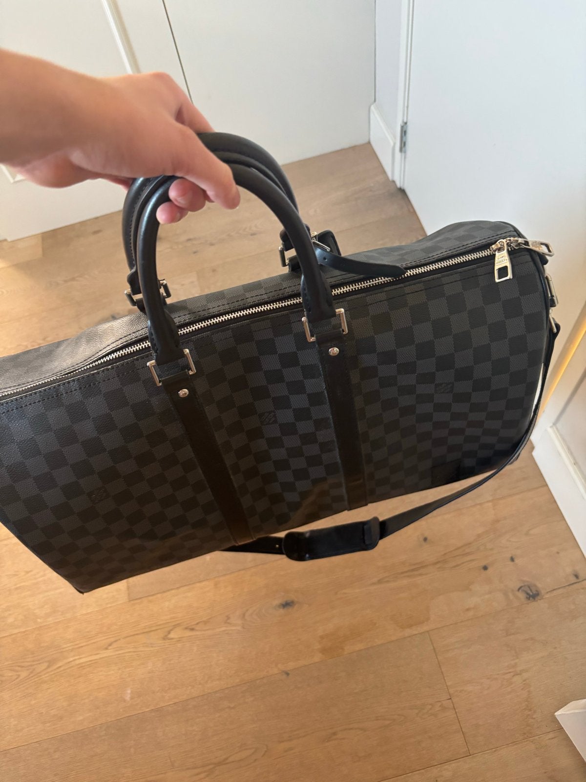 Louis Vuitton Keepall Bandoulière 45 Damier Graphite, 40 tot 60 cm, Gebruikt, 20 tot 30 cm, Verzenden