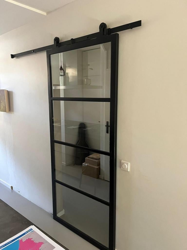Stalen schuifdeur 94x210cm zwart met softclose (defect), Ophalen, Gebruikt, 80 tot 100 cm, Binnendeur