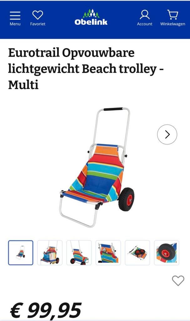 Eurotrail Opvouwbare Lichtgewicht Beach Trolley - Multi, Ophalen of Verzenden, Gebruikt