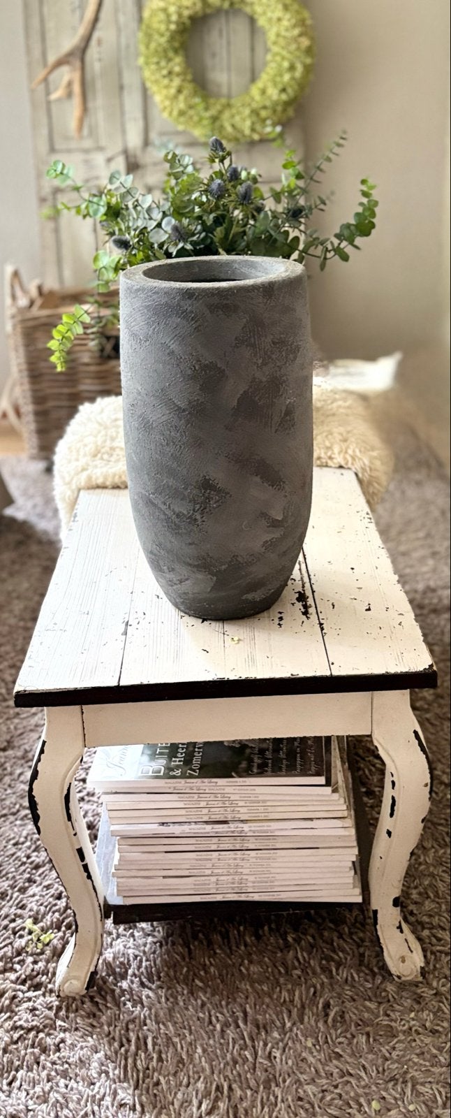 Landelijke hoge pot - Grijs - Decoratief, Ophalen of Verzenden, Grijs, Steen/keramiek, Gebruikt