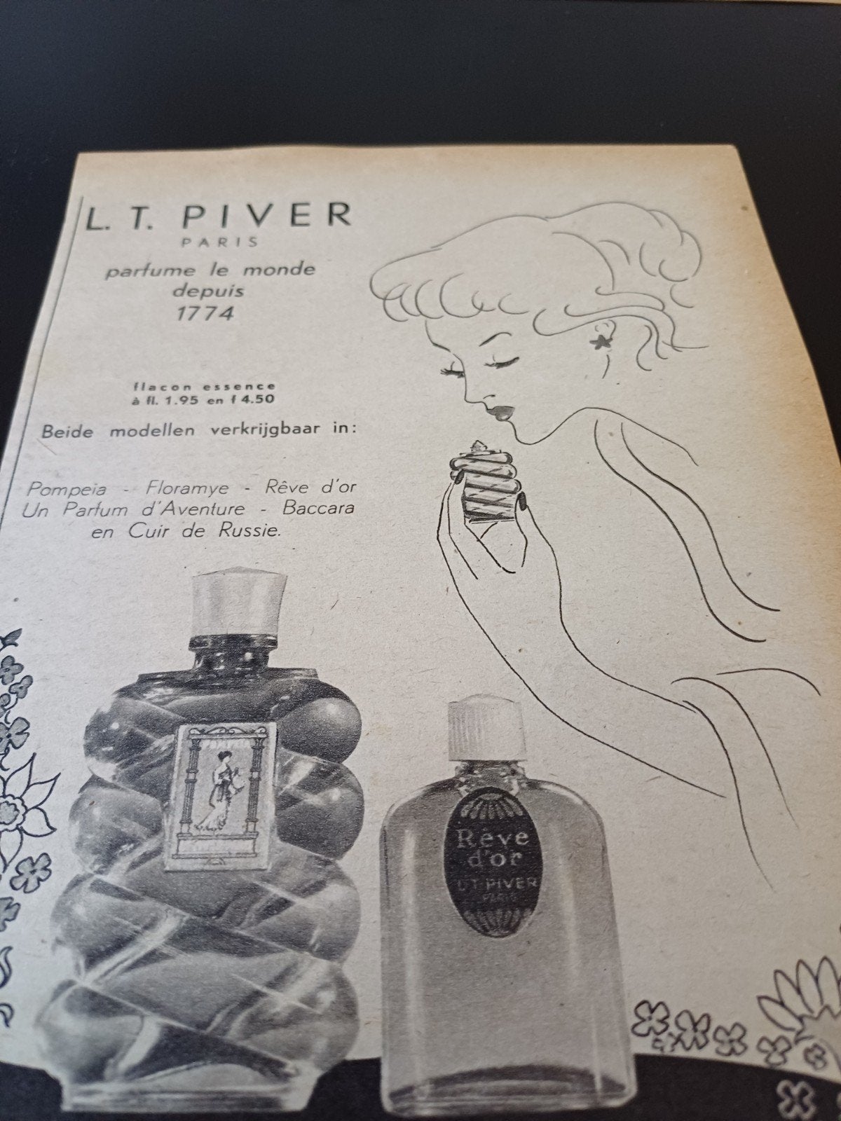 advertentie L.T. Piver parfum 1951, Ophalen of Verzenden, Zo goed als nieuw, Miniatuur