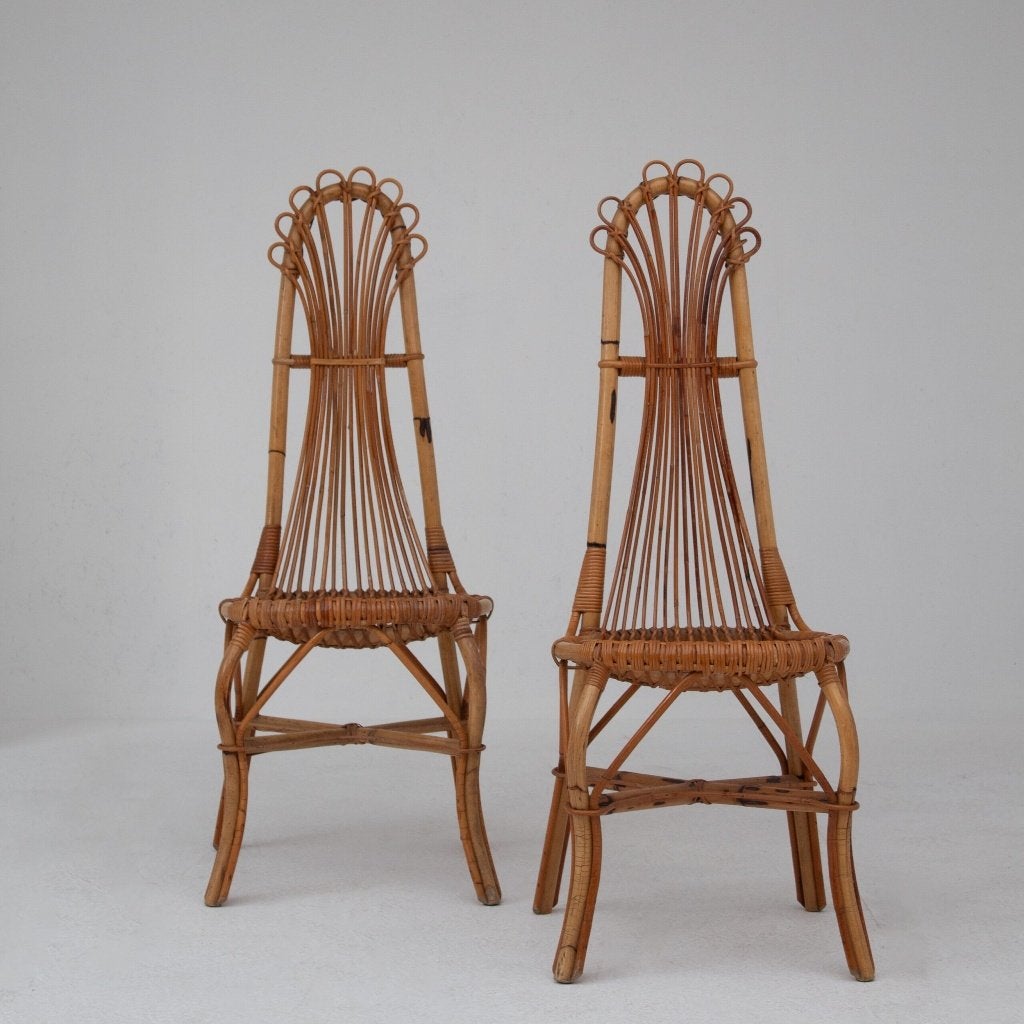 Set van 2 Vintage Bamboe & Rotan Stoelen – Italië, jaren '60, Ophalen of Verzenden
