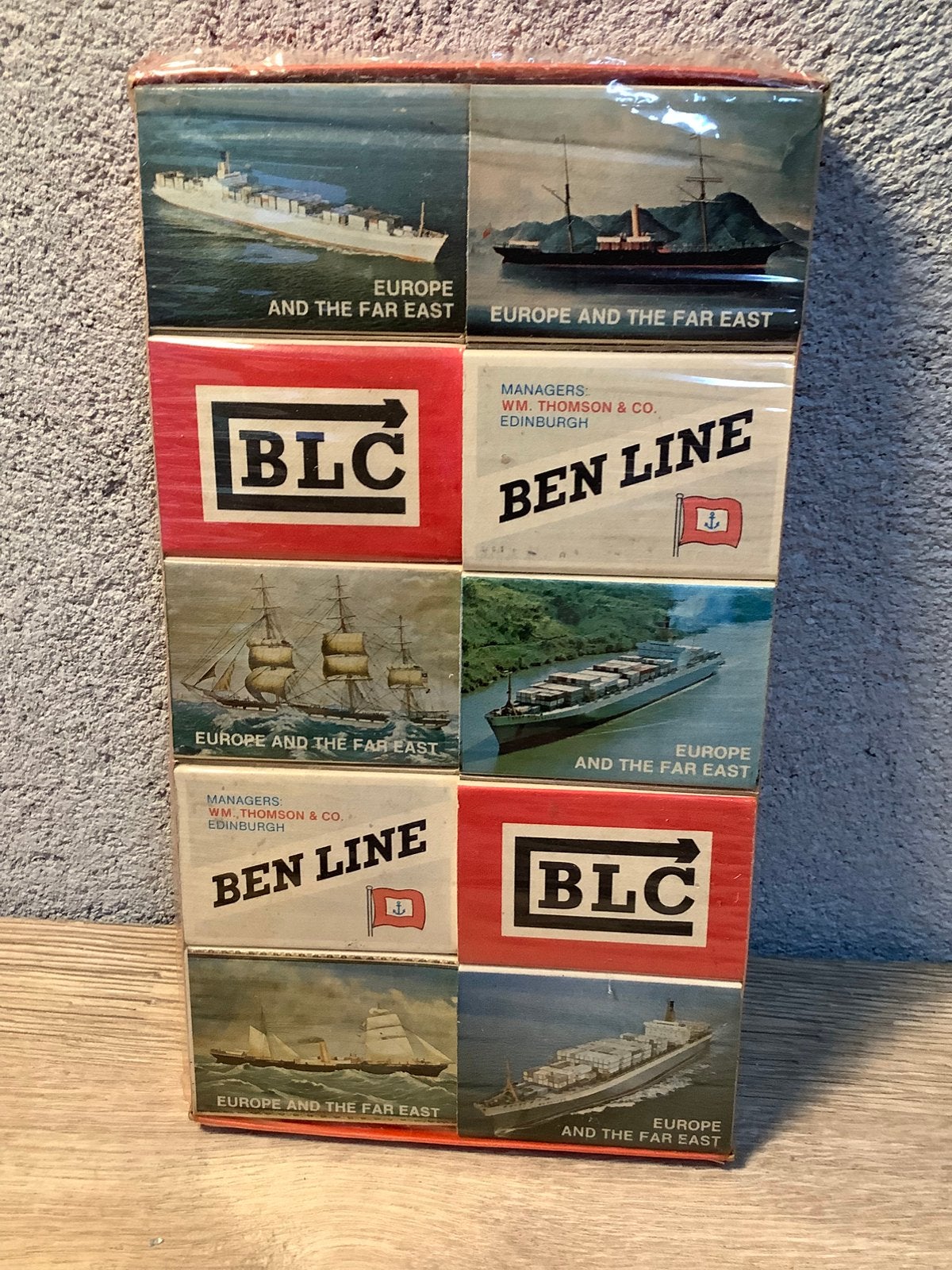 Oude lucifers met reclame Ben Line scheepvaart, Ophalen of Verzenden, Zo goed als nieuw, Luciferdoosjes of -merken