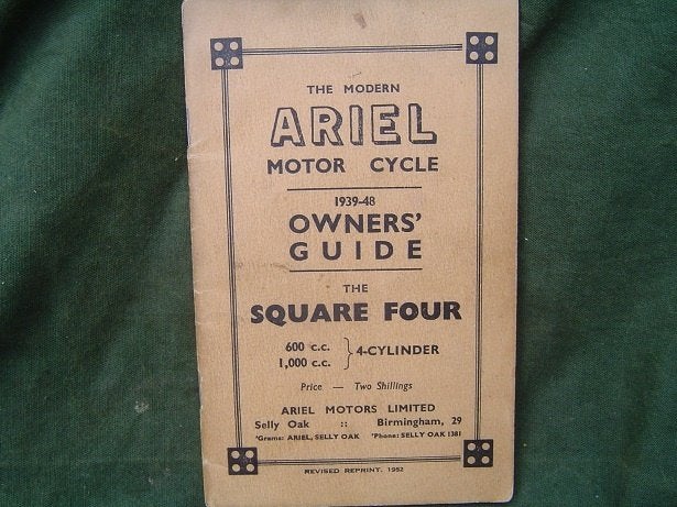 Ariel Square Four 1939-1948 motorcycle owner's guide 4F 4G, Motoren, Handleidingen en Instructieboekjes, Ophalen of Verzenden