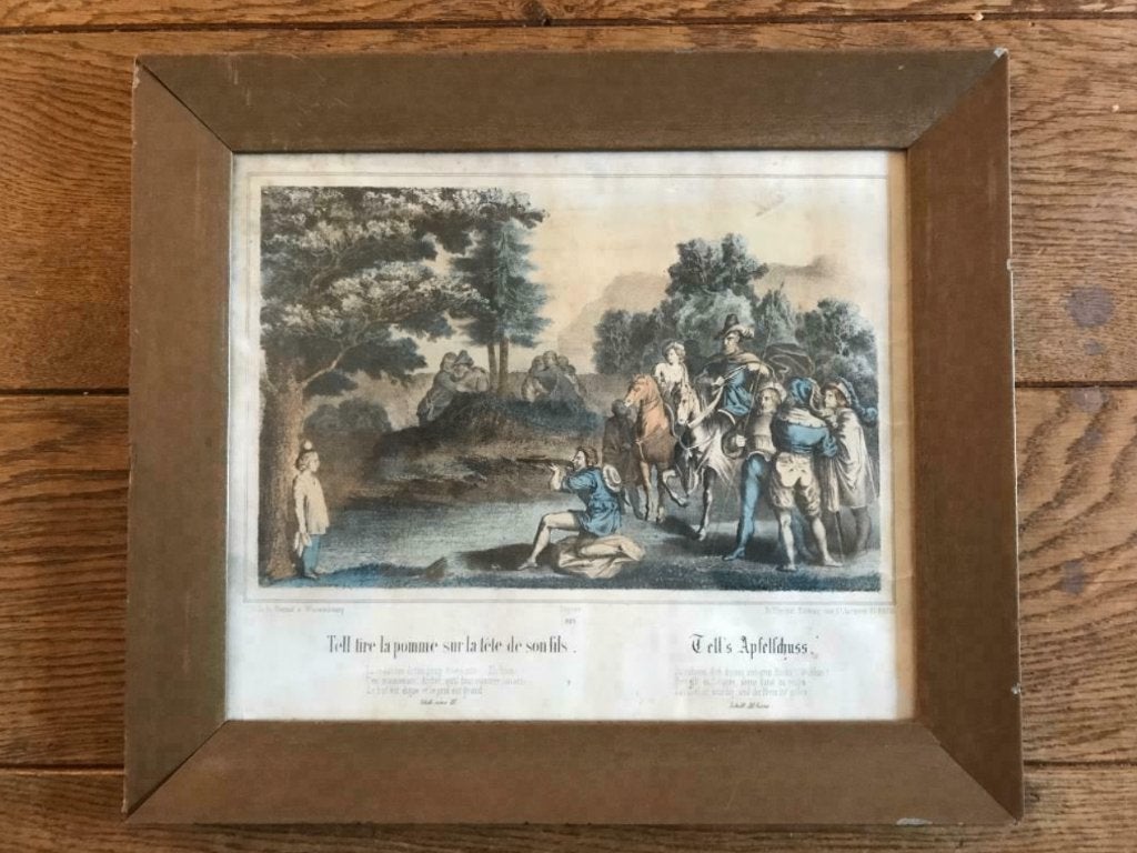 1850 Litho Wilhelm Tell /appel op het hoofd van Zoon P0316, Antiek en Kunst, Ophalen of Verzenden, Ets, 1800 - 1899