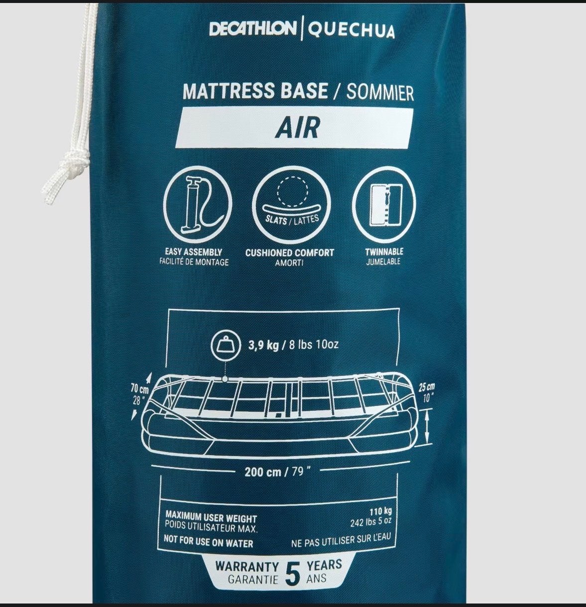 2 stuks Quechua veldbed camp bed air 1-persoons - Decathlon, Caravans en Kamperen, Luchtbedden, Zo goed als nieuw, 1-persoons