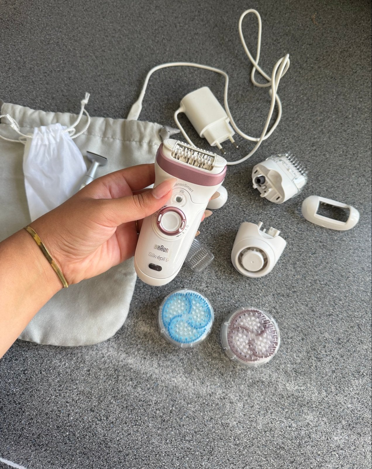 Braun Silk-épil 9 met complete set accessoires, Ophalen, Gebruikt, Scheren en Epileren