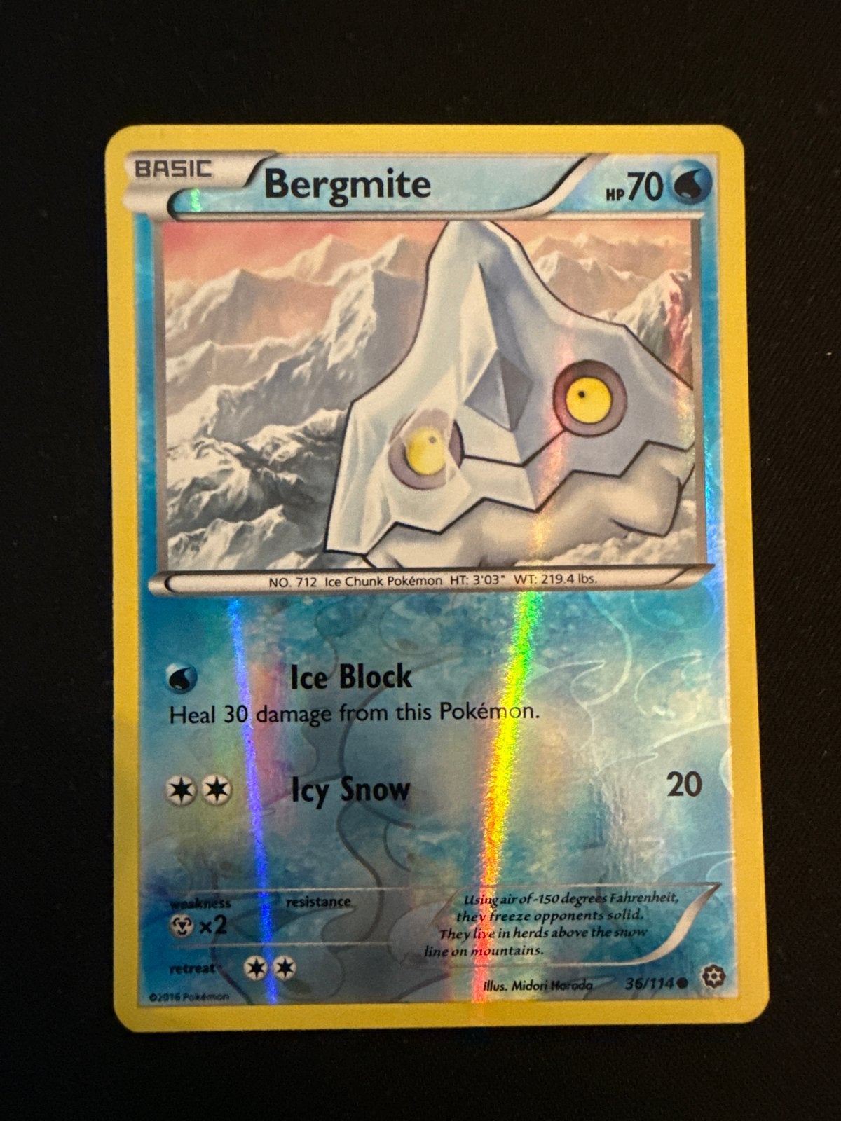 Pokémon Kaart Bergmite 36/114 XY Steam Siege Foil, Ophalen of Verzenden, Zo goed als nieuw, Losse kaart, Foil