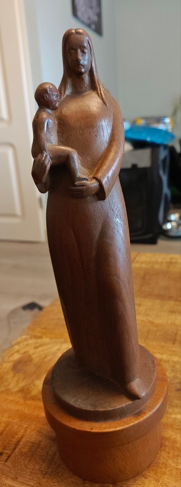 Houten beeld Maria met kind - Klassiek religieus kunstwerk, Ophalen of Verzenden