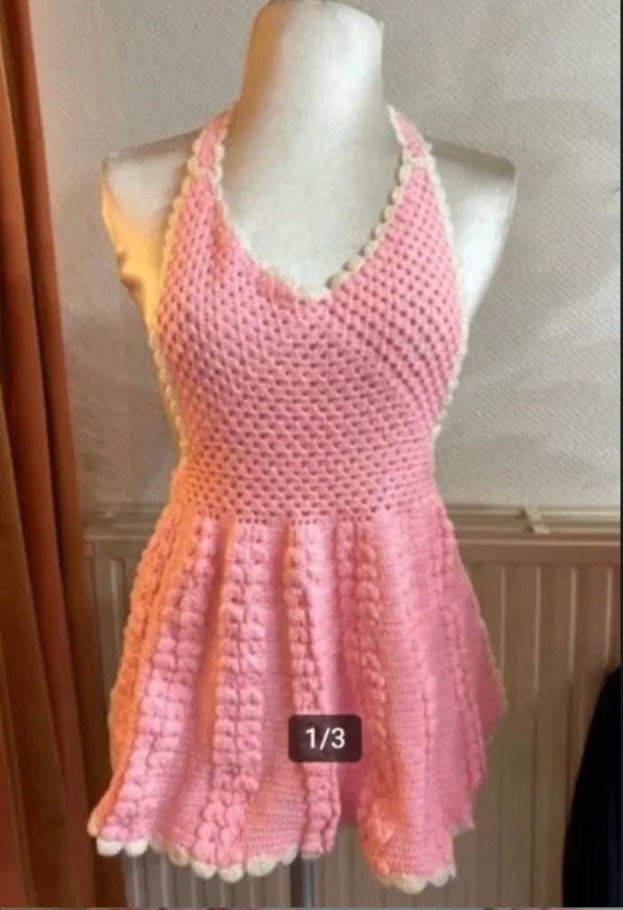 Roze gehaakte schortje, Maat 38/40 (M), Ophalen of Verzenden, Kleding, Handgemaakt