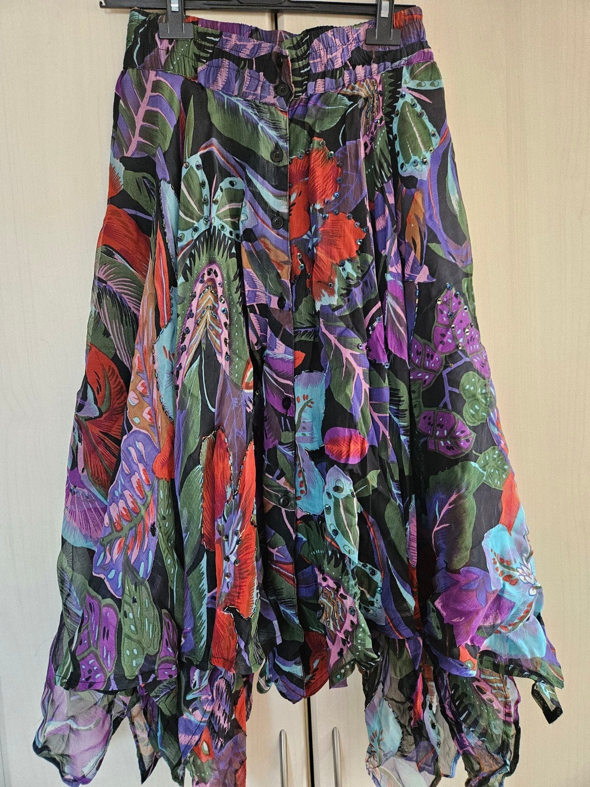 mooie flaired maxi rok met bloemenprint en pailletten 36/38, Ophalen of Verzenden, Maat 36 (S), Meerkleurig, Onder de knie