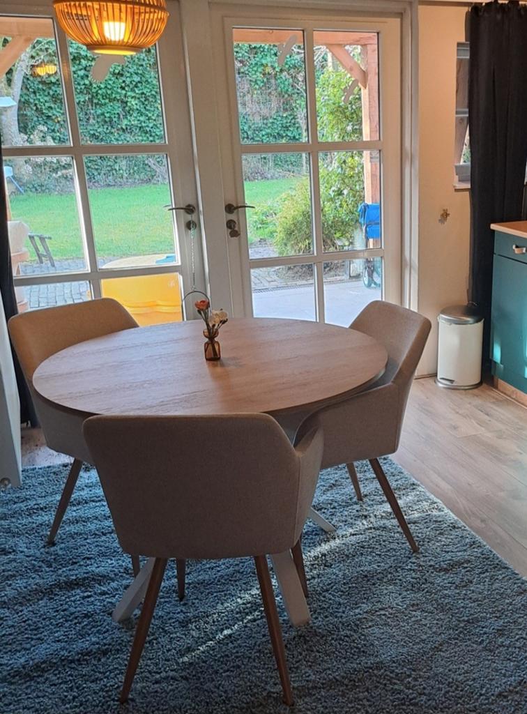 Ronde eettafel Mariedamm. Hout met wit 105 cm, Ophalen, Rond, Zo goed als nieuw, 100 tot 150 cm