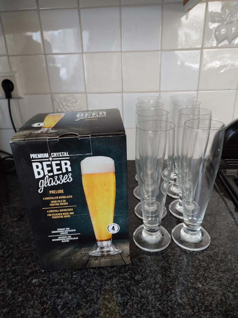 8 kristallen bierglazen, Glas of Glazen, Nieuw, Ophalen of Verzenden, Glas