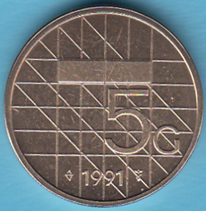 Nederland Vijfje (5 gulden) 1991 UNC in munthouder, Postzegels en Munten, Munten | Nederland, Ophalen of Verzenden, Koningin Beatrix