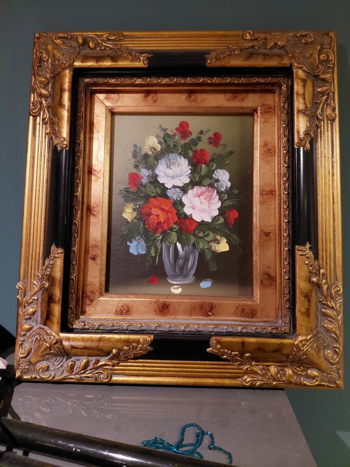 Schilderij met bloemen in sierlijke lijst, Antiek en Kunst, Kunst | Schilderijen | Klassiek, Ophalen of Verzenden