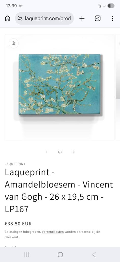 Laqueprint Amandelbloesem Vincent van Gogh 26x19,5cm, Minder dan 50 cm, Oorspronkelijke maker, Nieuw, Ophalen of Verzenden